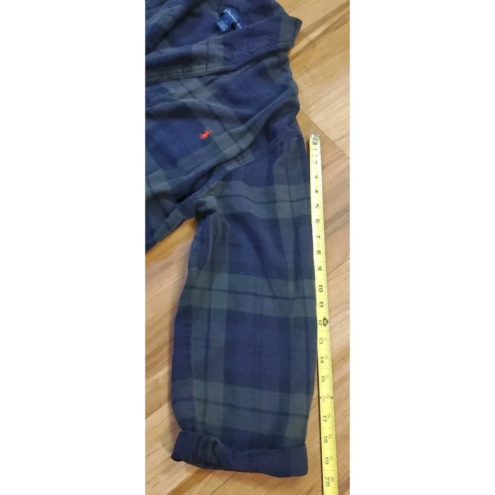 Polo Ralph Lauren Mens Plaid Flannel Robe Blue Green Size S/M 100% Cotton Pony